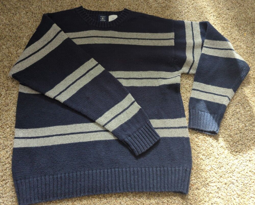 Hunt Club Boys Young Mens Navy Gray Sweater Long Sleeve Crew Neck Ramie Cotton